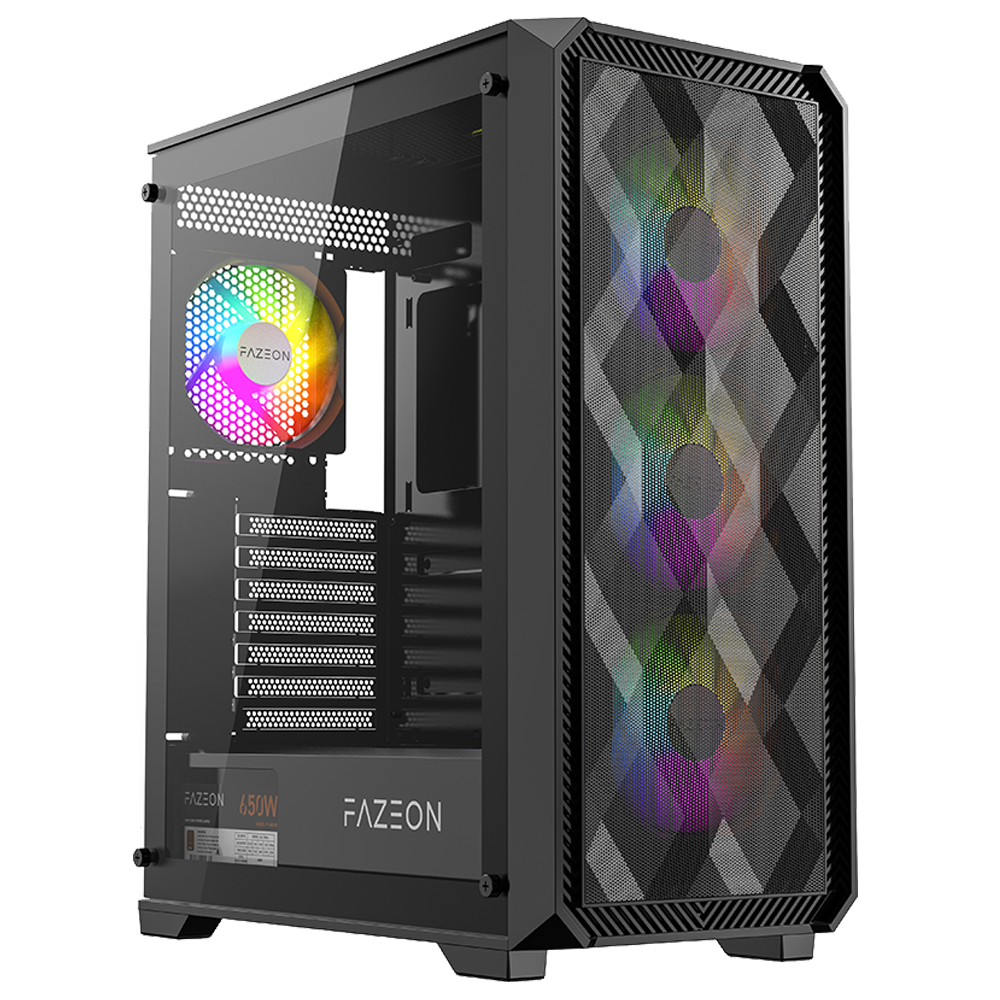 FAZEON F7 PLUS 650W 80+ Bronze Tempered Glass Mesh 4x RGB Fanlı Siyah ATX Bilgisayar Kasası