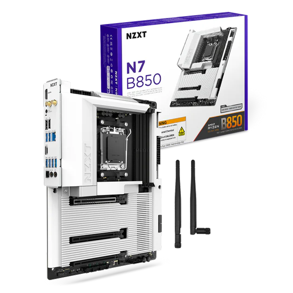 NZXT N7 B850 AMD AM5 DDR5 WiFi 6E ATX Anakart – Beyaz